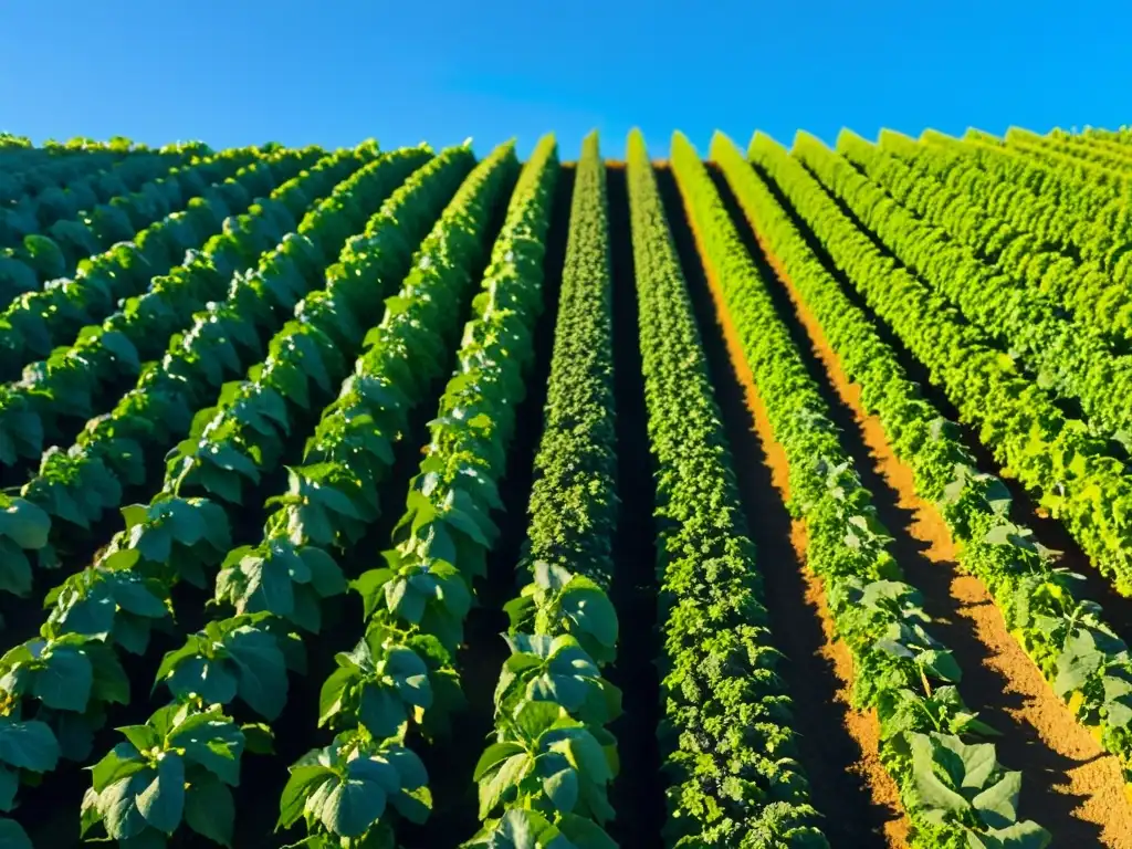 Vibrante campo orgánico bañado por el sol, destacando la importancia del ciclo de vida en alimentos orgánicos