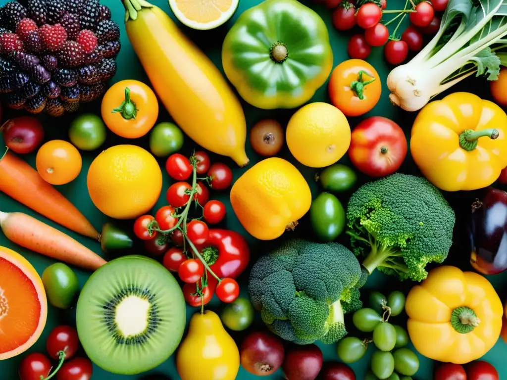 Vibrante composición de frutas y verduras orgánicas, beneficios alimentos orgánicos salud ocular