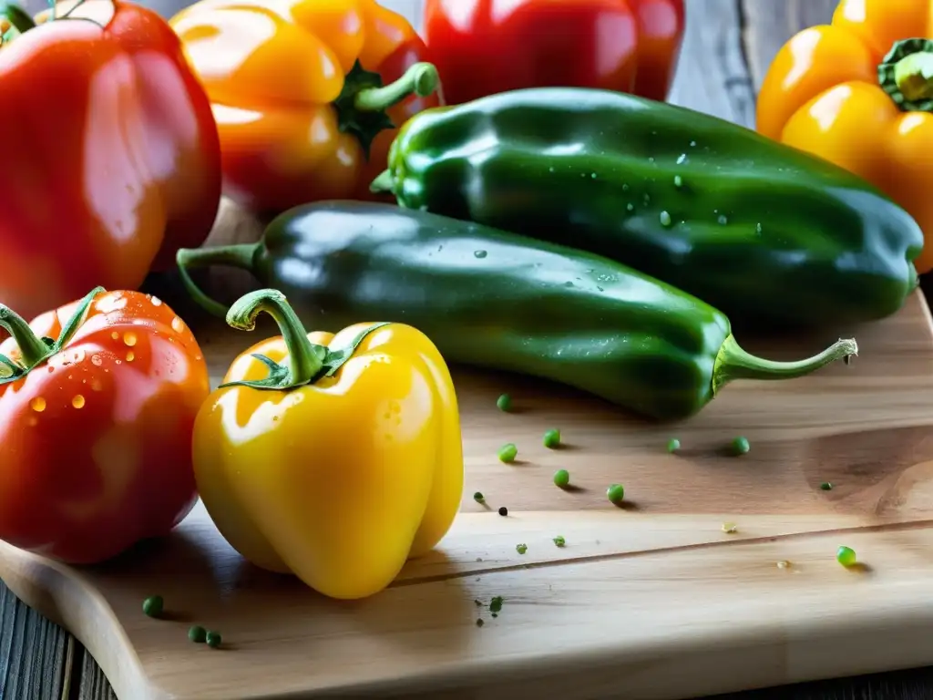 Una vibrante composición de vegetales orgánicos recién cosechados sobre tabla de madera, evocando frescura y sencillez