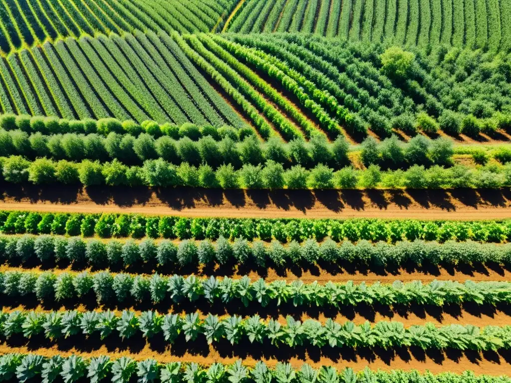 Una fotografía vibrante y detallada de un exuberante cultivo orgánico, con abundancia de vida y colores, reflejando la conservación del ecosistema