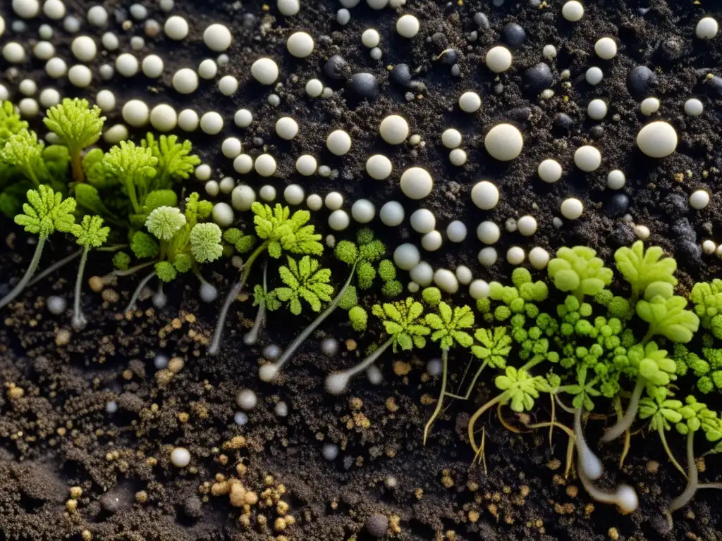 Vibrante ecosistema de microorganismos en suelo orgánico, efecto del compost en la biodiversidad del suelo