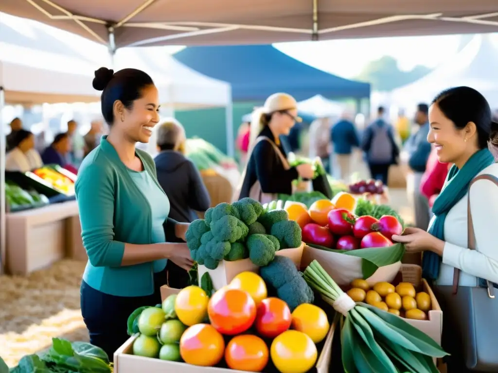 Vibrante feria de alimentos orgánicos con productos frescos y sostenibles