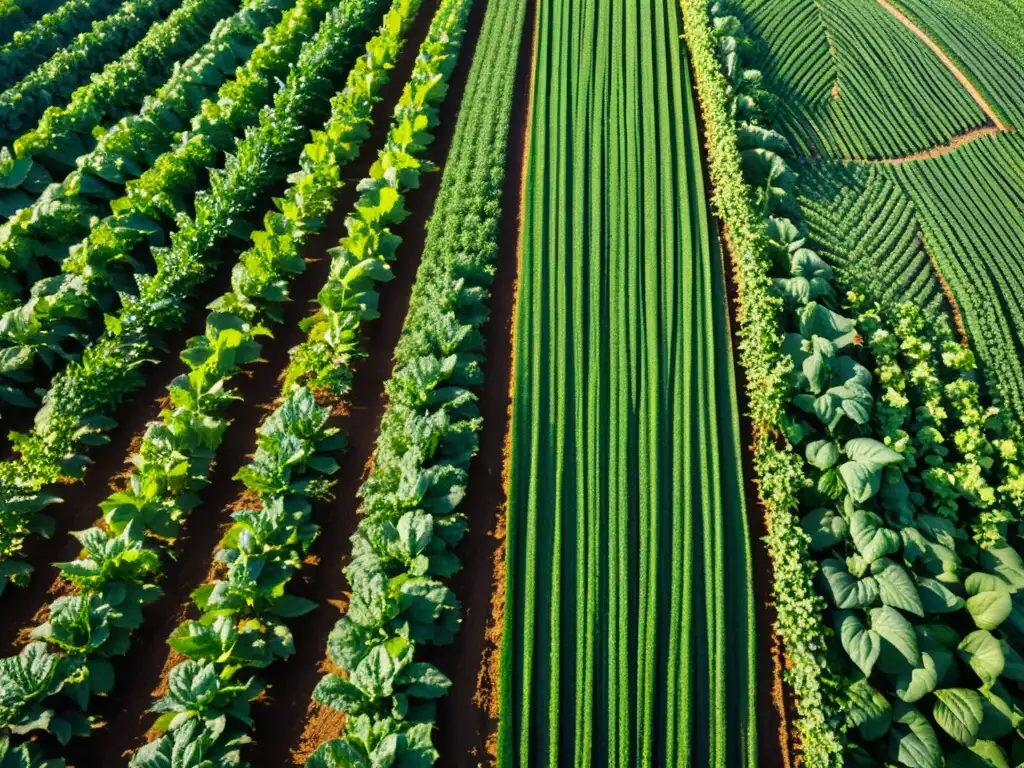 Vibrante granja orgánica, muestra la armonía entre la naturaleza y la tecnología en la reducción de emisiones de carbono