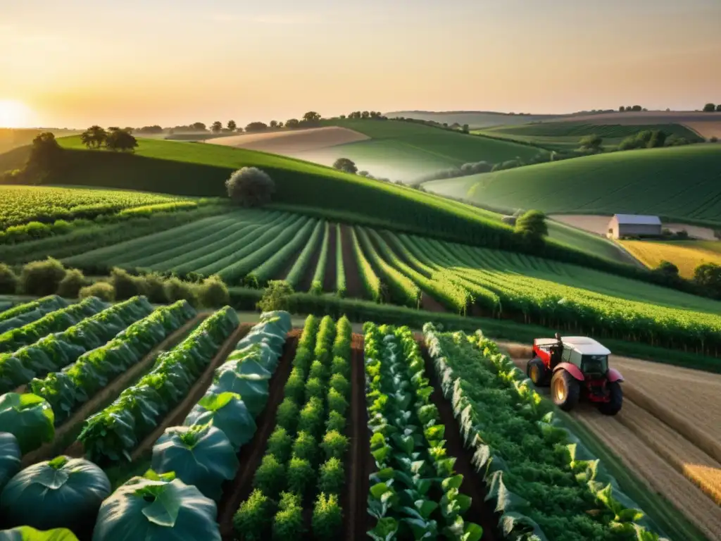 Vibrante granja orgánica con cuidadosos agricultores