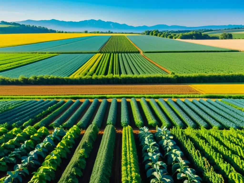 Vibrante granja orgánica, cultivos coloridos bajo cielo azul