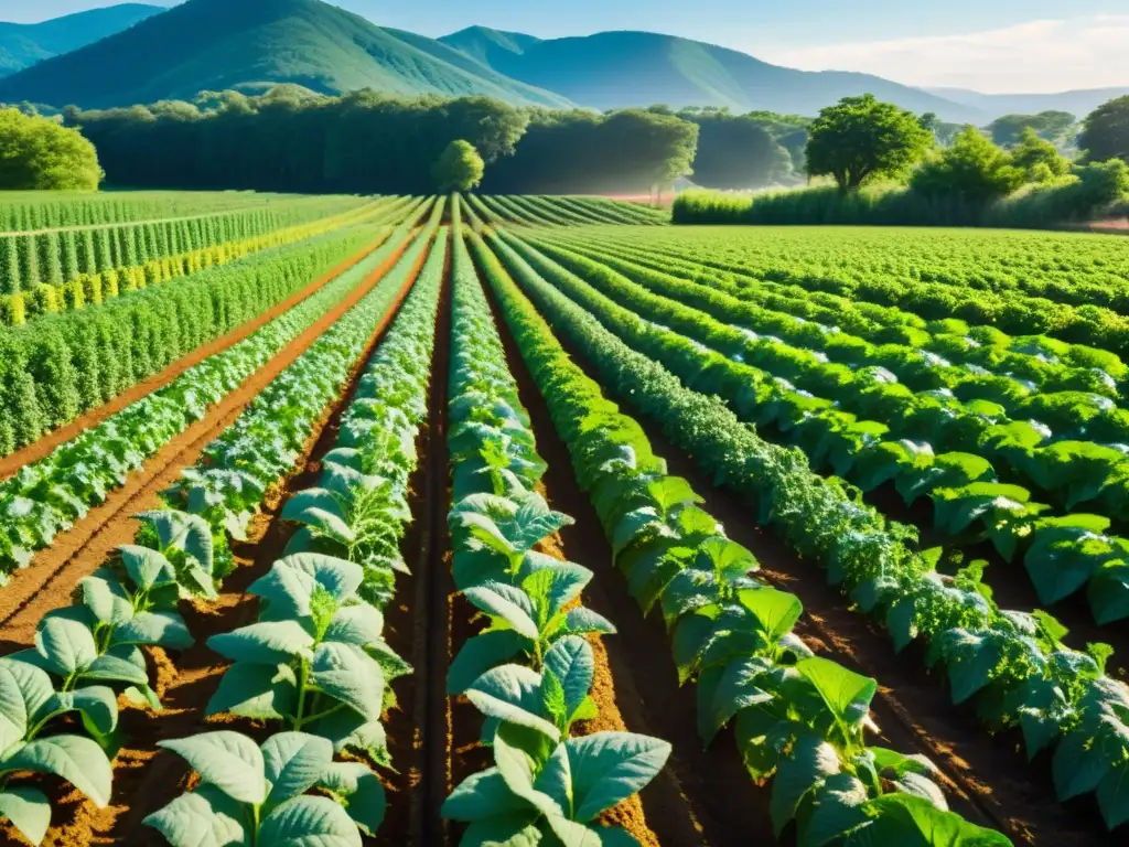 Una vibrante granja orgánica con cultivos saludables y manejo de plagas ecológico en perfecta armonía con la naturaleza