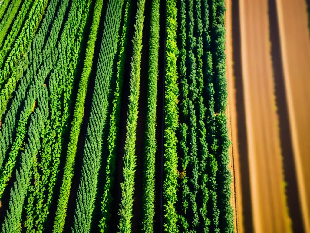 Vibrante granja orgánica, valor cadena suministro productos orgánicos, cultivos verdes bajo el sol, raíces y suelo en primer plano