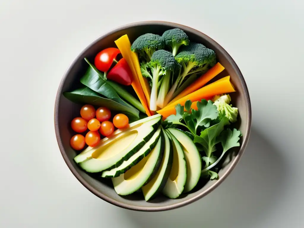 Una vibrante imagen de un delicioso cuenco de ensalada con verduras orgánicas frescas y aderezo de vinagreta