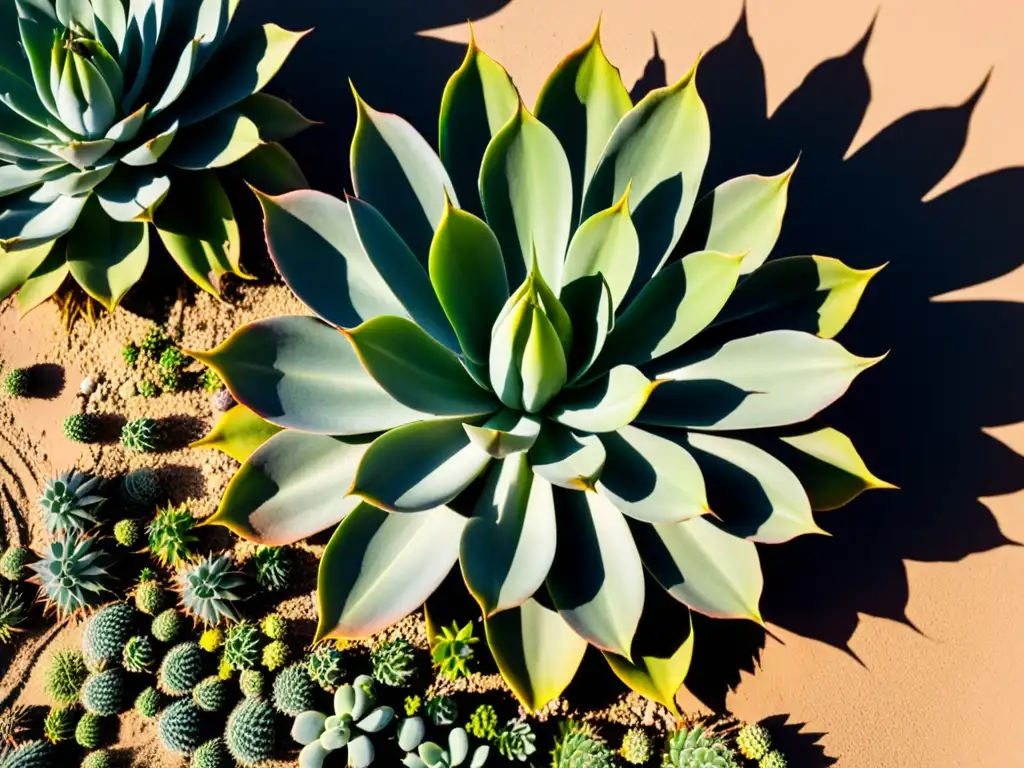 Jardín de suculentas vibrantes en paisaje árido, muestra la belleza y sostenibilidad de la permacultura en zonas áridas