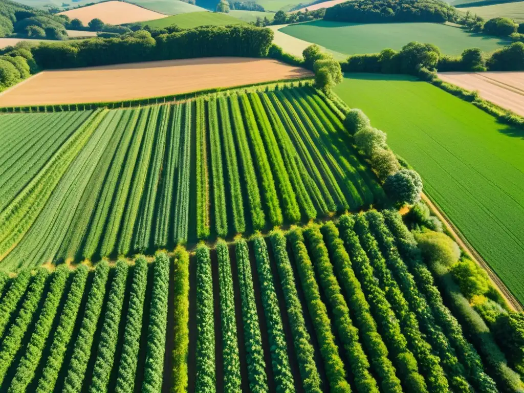 Vista aérea de una granja orgánica verde con fusión de Big Data Agricultura Orgánica