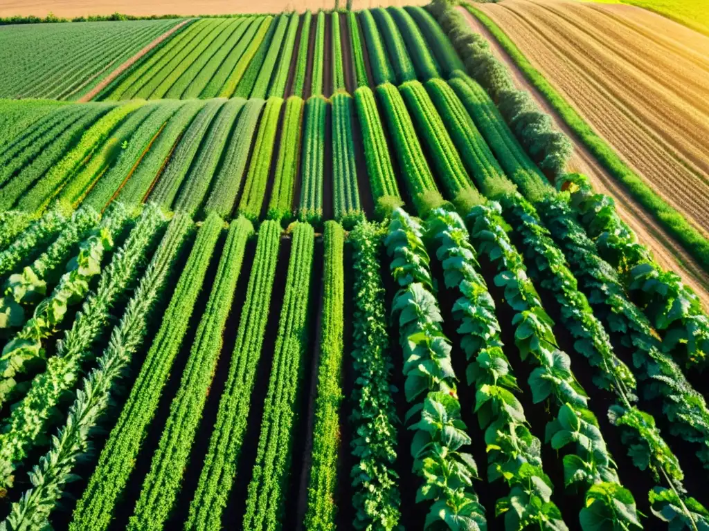 Vista cercana de campos orgánicos bañados por el sol