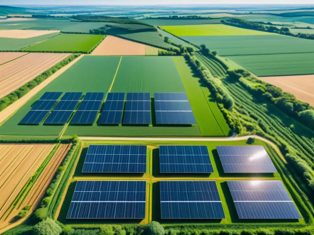 Vista impresionante de granja orgánica con energías renovables integradas, beneficios de energías renovables en agricultura orgánica