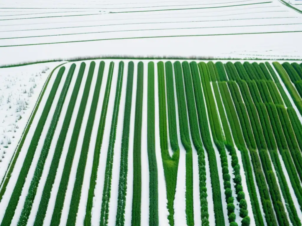 Vista invernal de una granja orgánica, destacando la agricultura orgánica en climas adversos