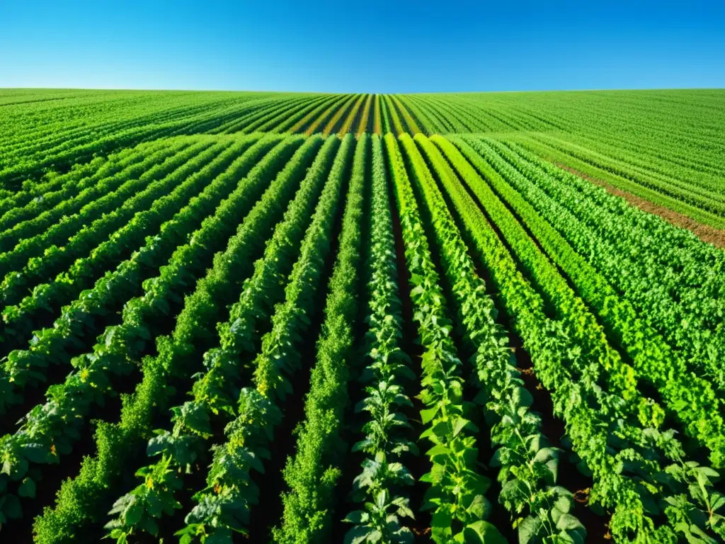 Vista panorámica de un campo de cultivo orgánico, resaltando la salud de las plantas y la belleza natural