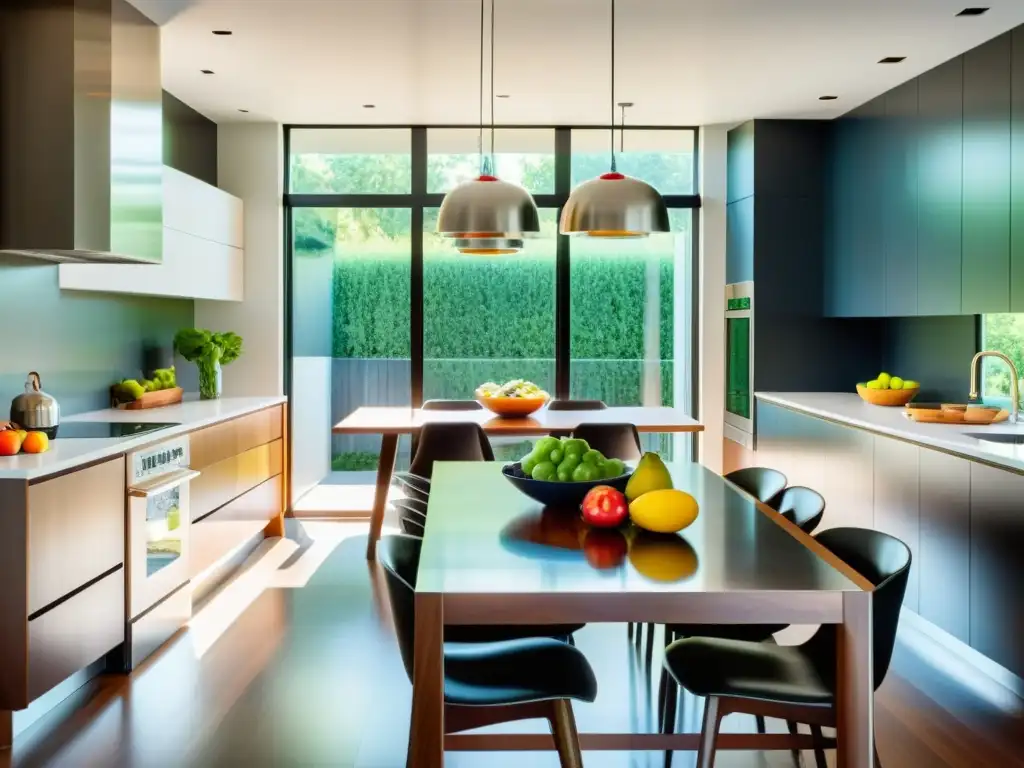 Vista panorámica de una cocina orgánica para atletas con alimentos frescos y coloridos en una mesa de madera