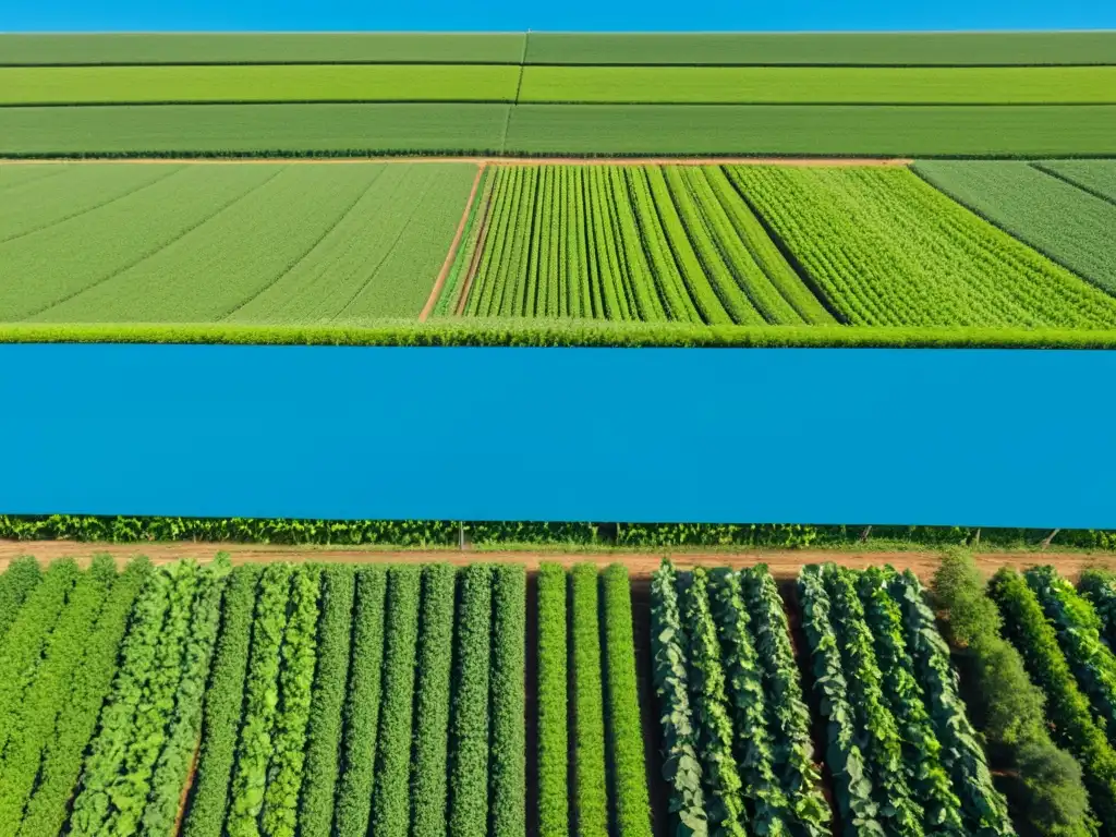 Vista serena de un campo agrícola orgánico en área protegida, bajo cielo azul claro