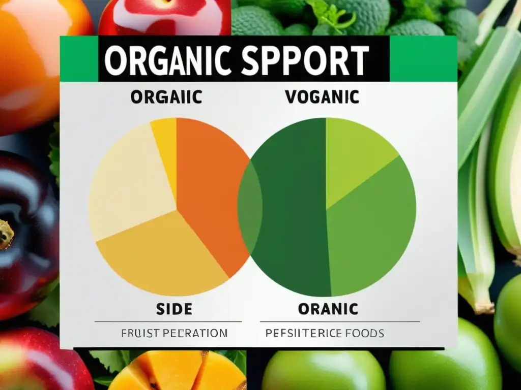 Comparación visual de alimentos orgánicos vs convencionales para rendimiento deportistas, destacando diferencias naturales en calidad y frescura