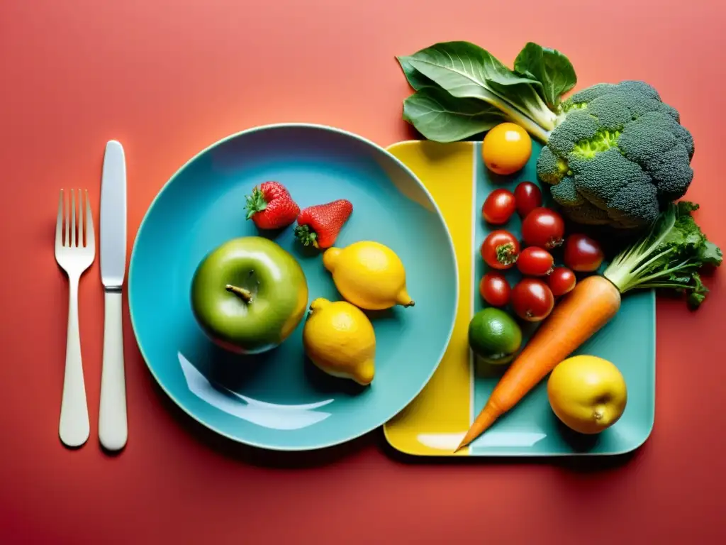 Comparación visual de platos: alimentos orgánicos vibrantes y frescos vs